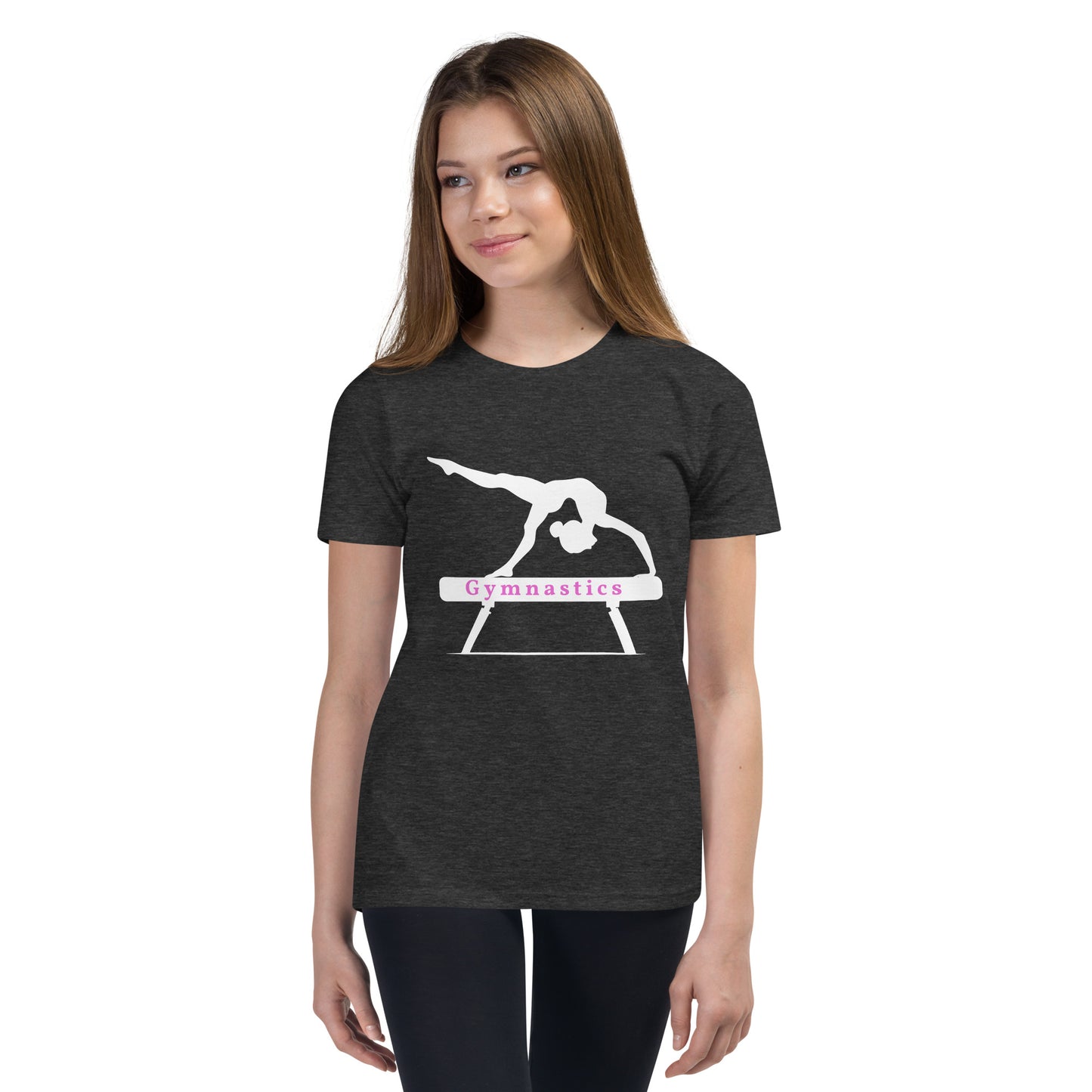 Gymnastics - silhouette on beam - Youth Short Sleeve T-Shirt - by RecreatingKrista