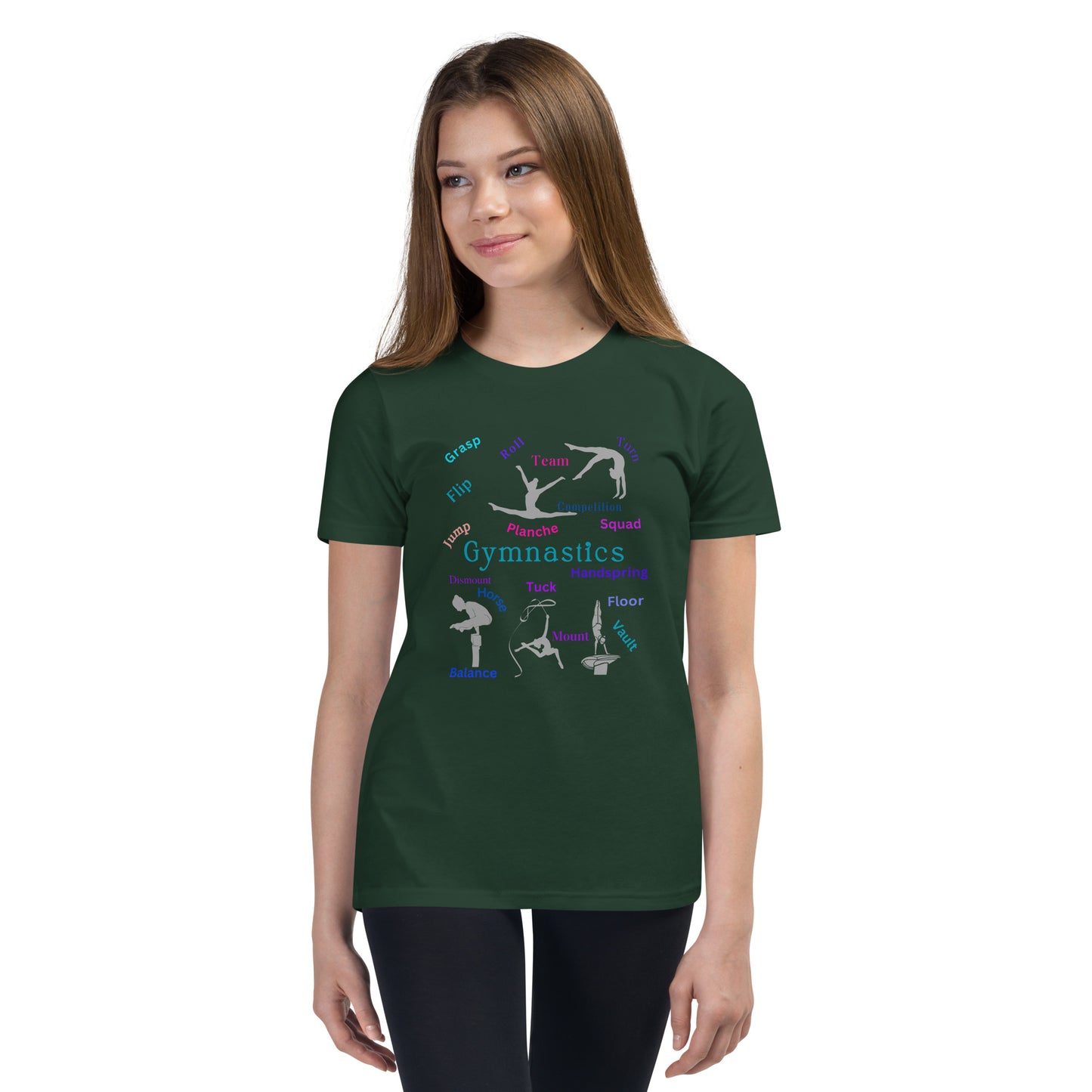 Gymnastics - with poses, moves & silhouettes - Youth Short Sleeve T-Shirt - by RecreatingKrista