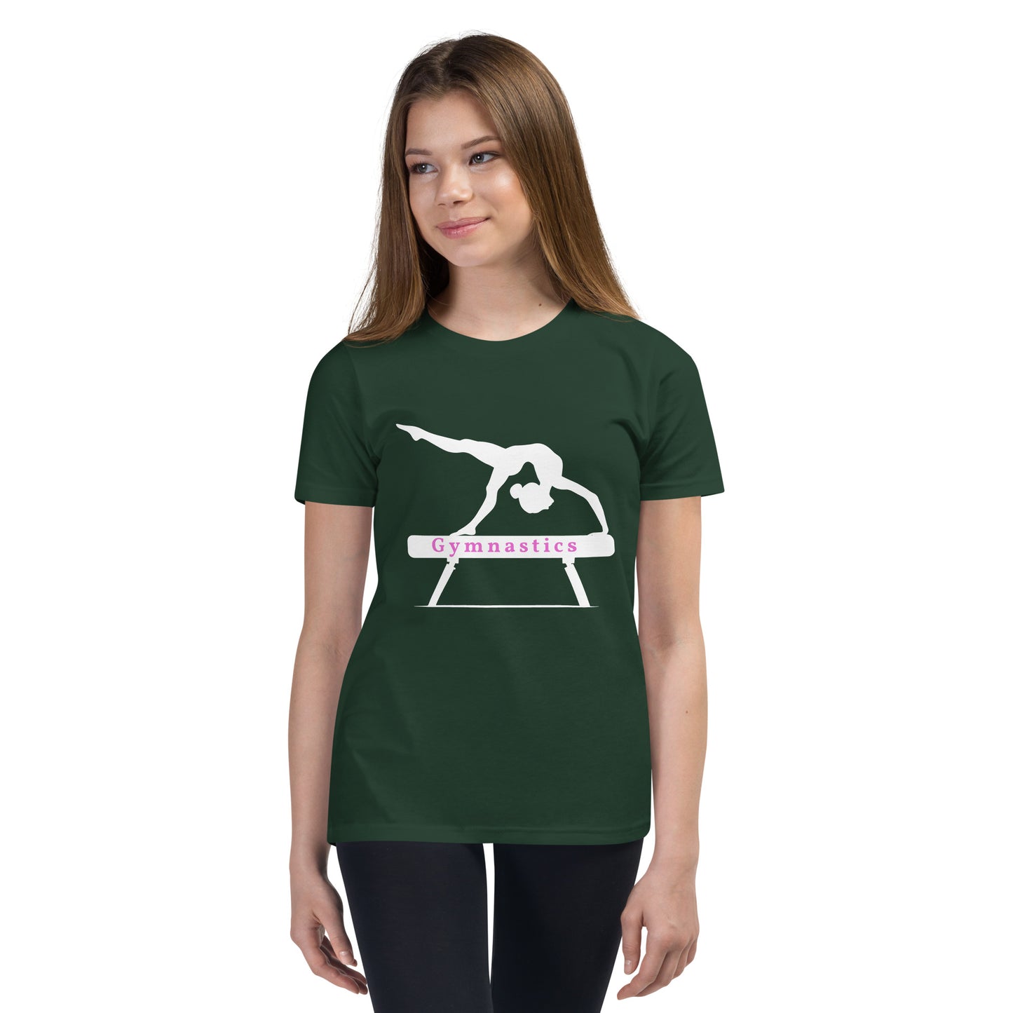 Gymnastics - silhouette on beam - Youth Short Sleeve T-Shirt - by RecreatingKrista