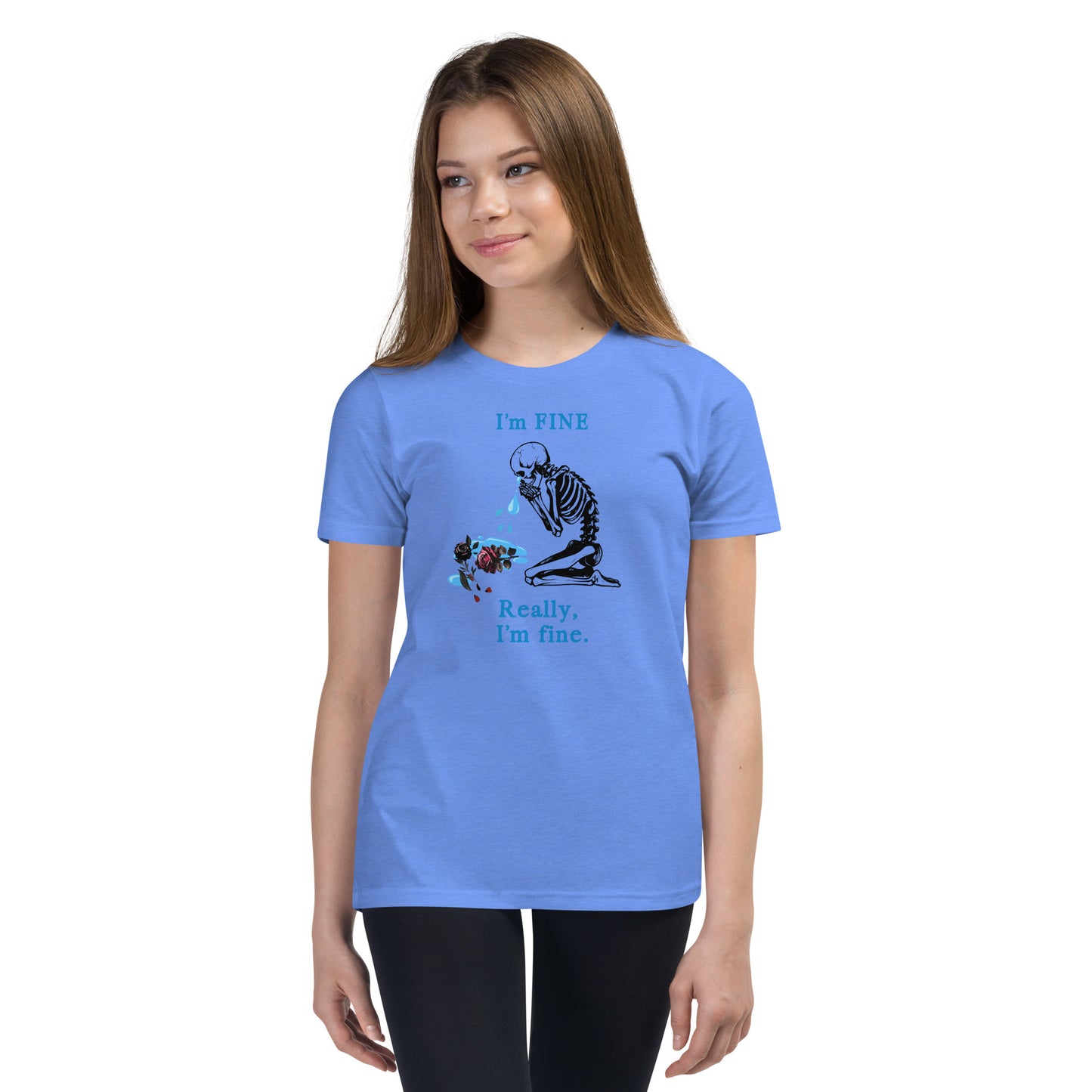 I'm Fine. Really, I'm fine. (Crying Skeleton Slumped a Rose) Youth Tee by EraofInk