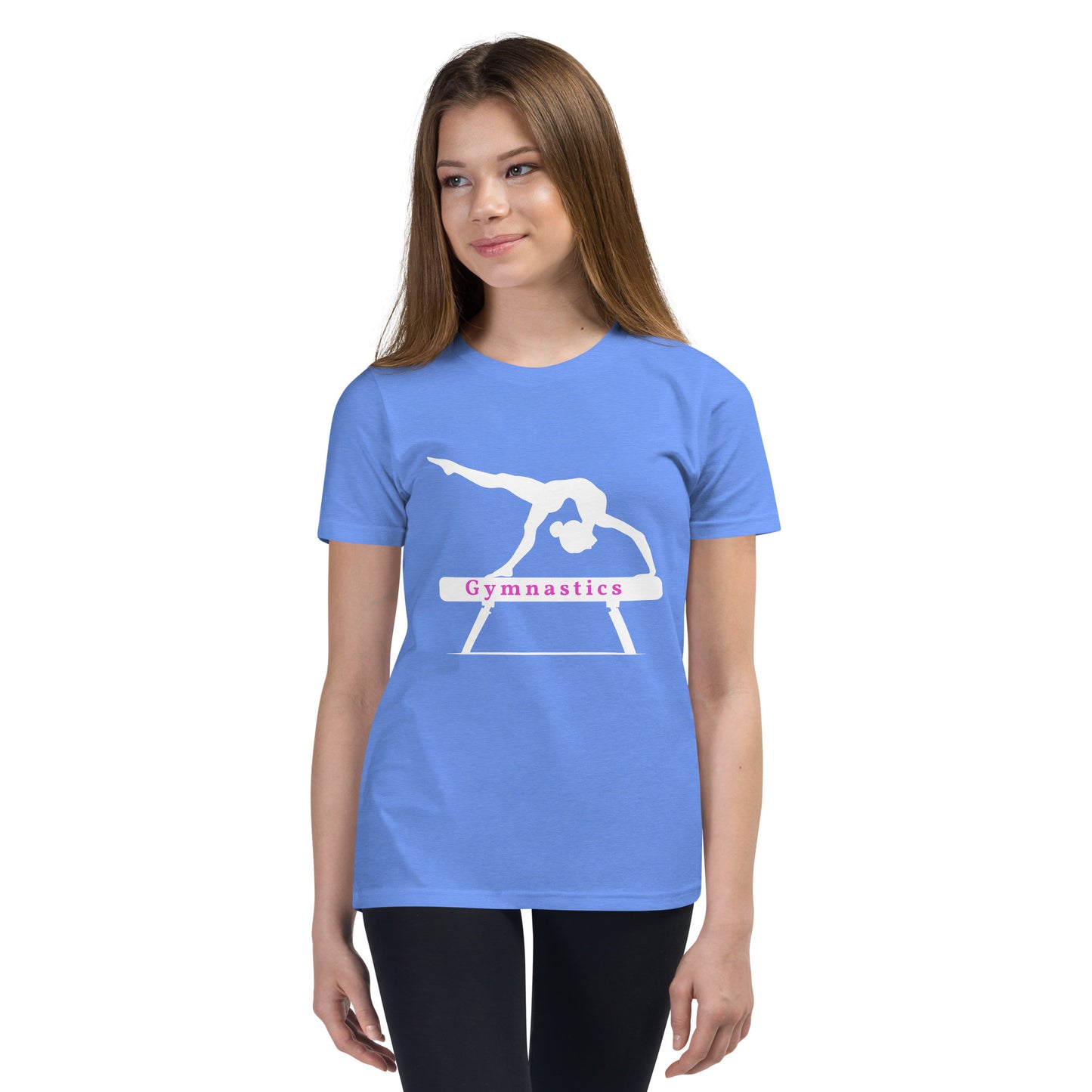 Gymnastics - silhouette on beam - Youth Short Sleeve T-Shirt - by RecreatingKrista