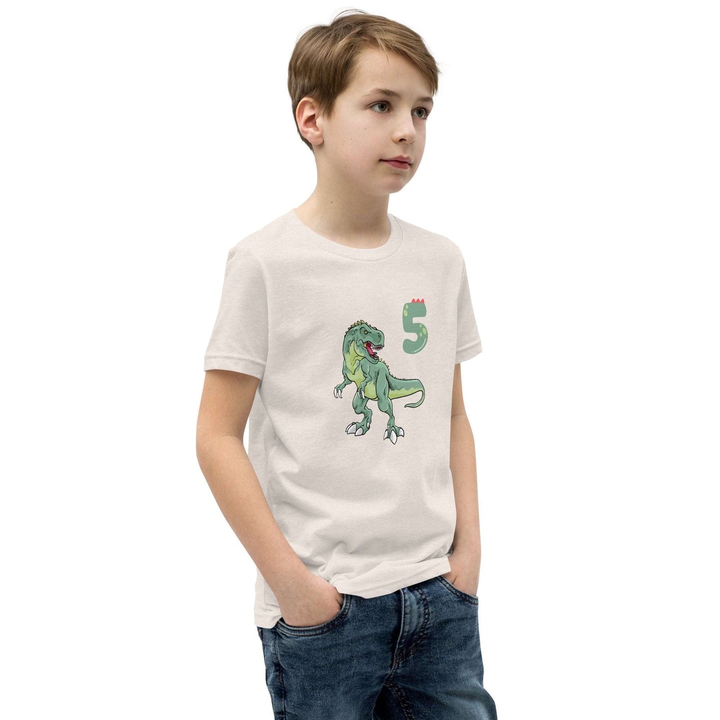 Dinosaur 5th Birthday Youth Tee by EraofInk