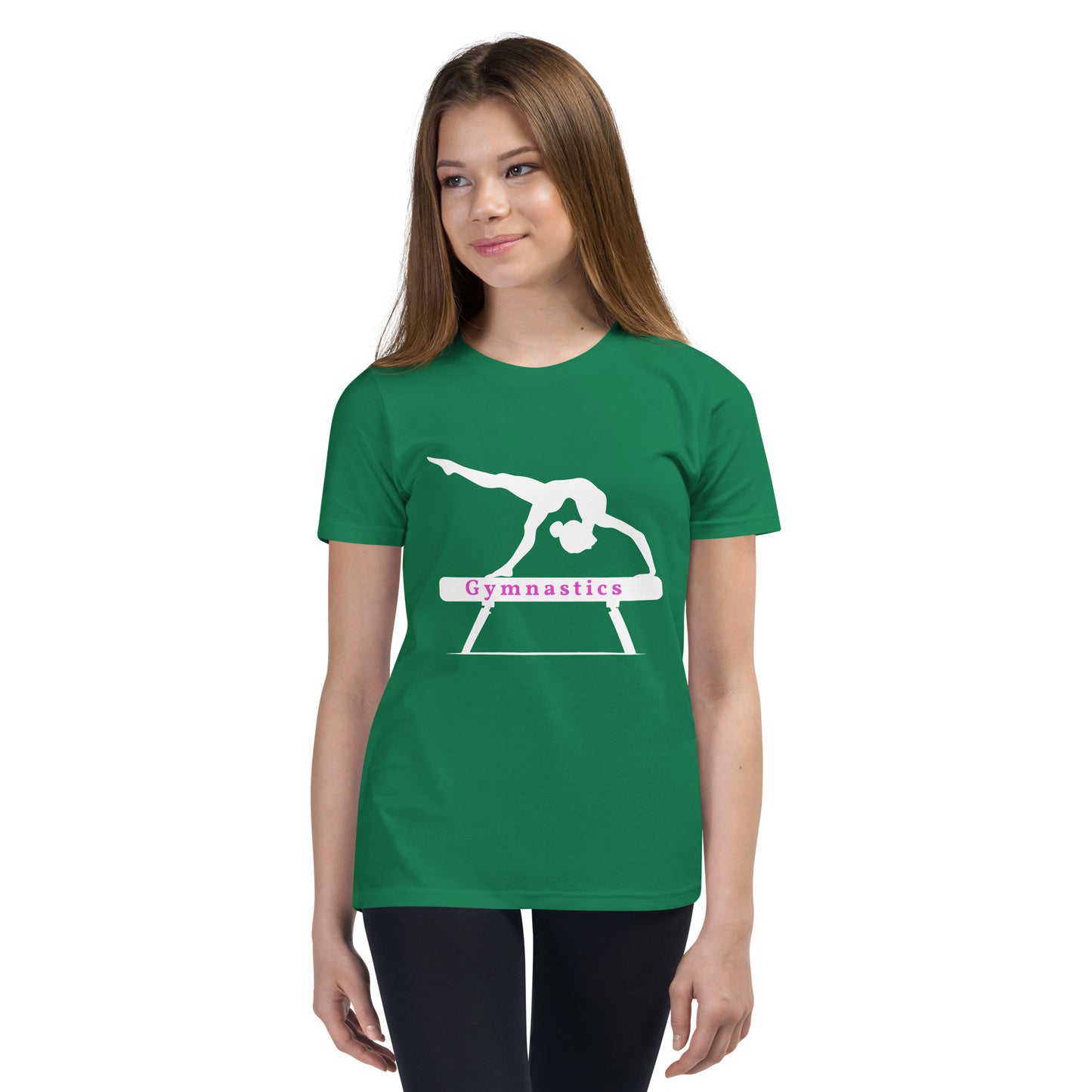 Gymnastics - silhouette on beam - Youth Short Sleeve T-Shirt - by RecreatingKrista
