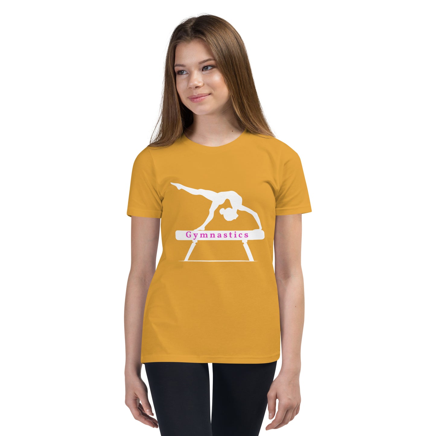 Gymnastics - silhouette on beam - Youth Short Sleeve T-Shirt - by RecreatingKrista