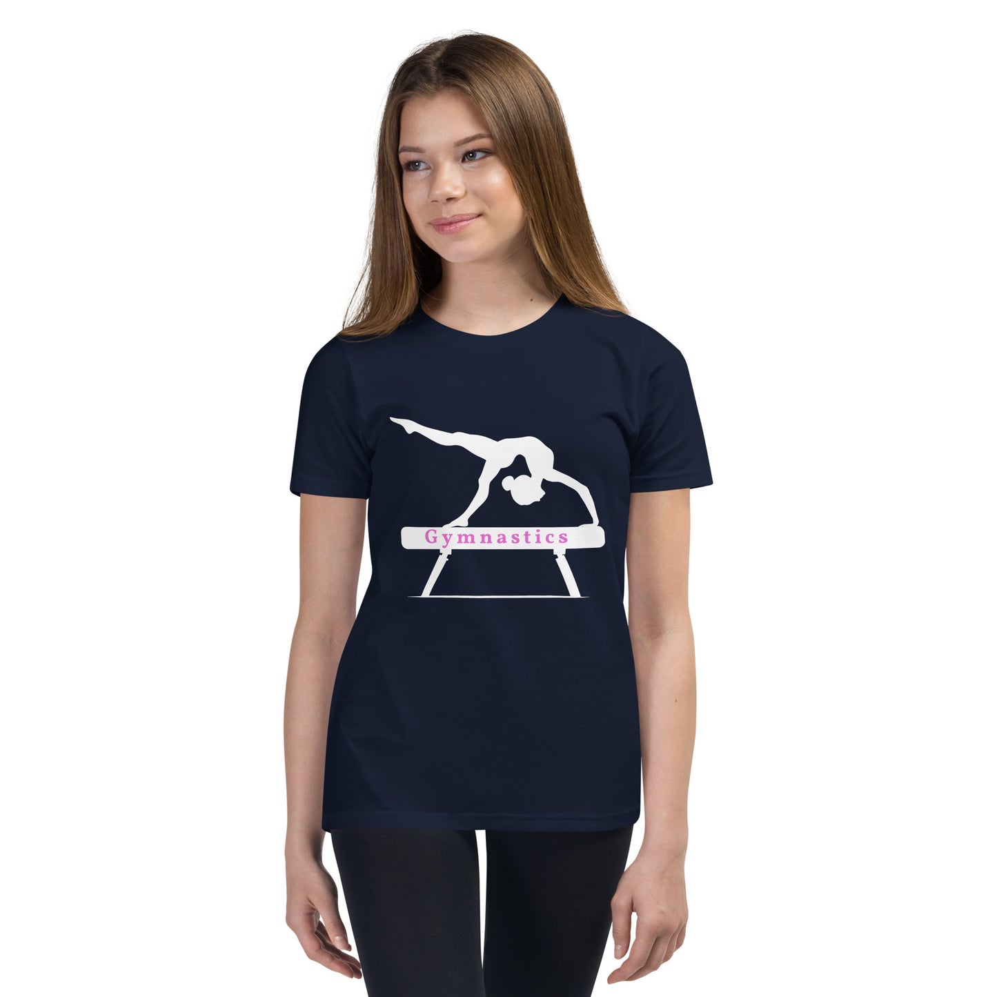 Gymnastics - silhouette on beam - Youth Short Sleeve T-Shirt - by RecreatingKrista