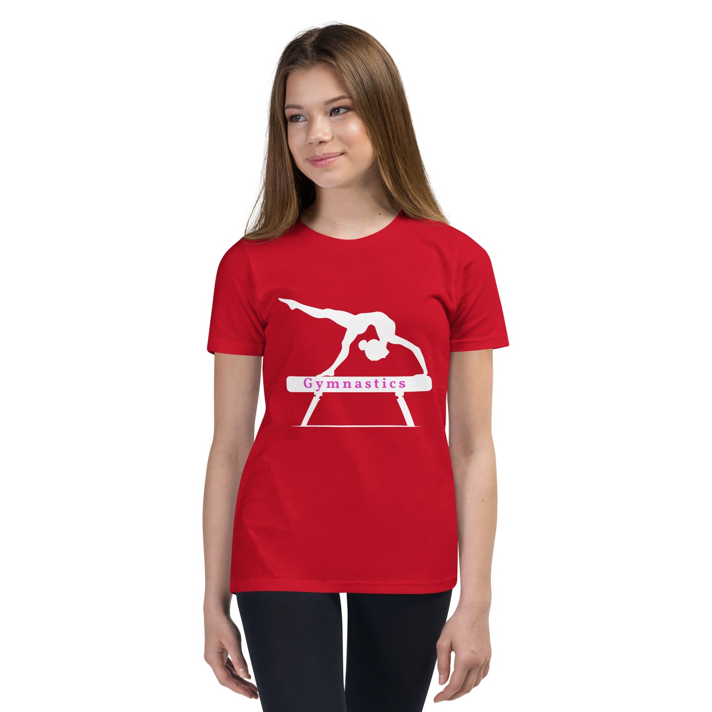Gymnastics - silhouette on beam - Youth Short Sleeve T-Shirt - by RecreatingKrista