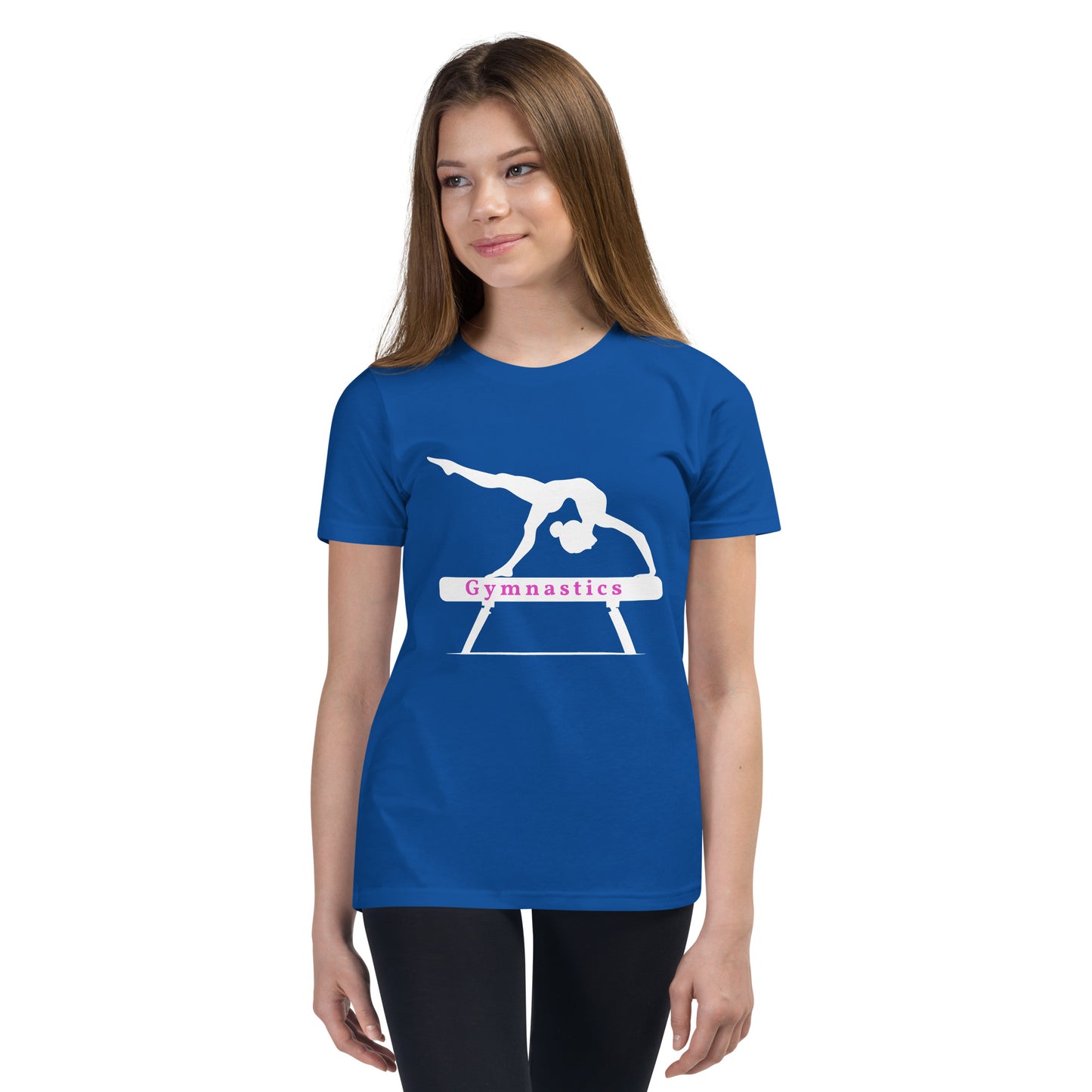 Gymnastics - silhouette on beam - Youth Short Sleeve T-Shirt - by RecreatingKrista