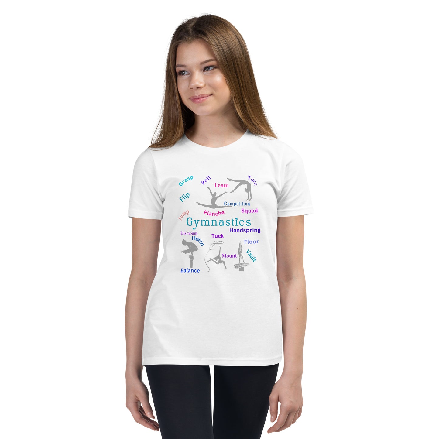 Gymnastics - with poses, moves & silhouettes - Youth Short Sleeve T-Shirt - by RecreatingKrista
