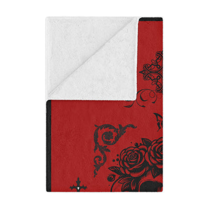Red Skull & Roses Minky Blanket — Gothic Skull Throw for Halloween, Cozy Home Decor