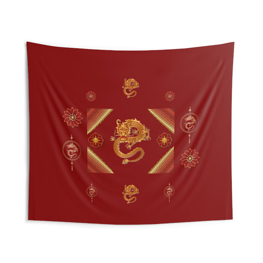Chinese New Year Dragon Wall Tapestry — Red Lunar Zodiac Home Decor 104" x 88"