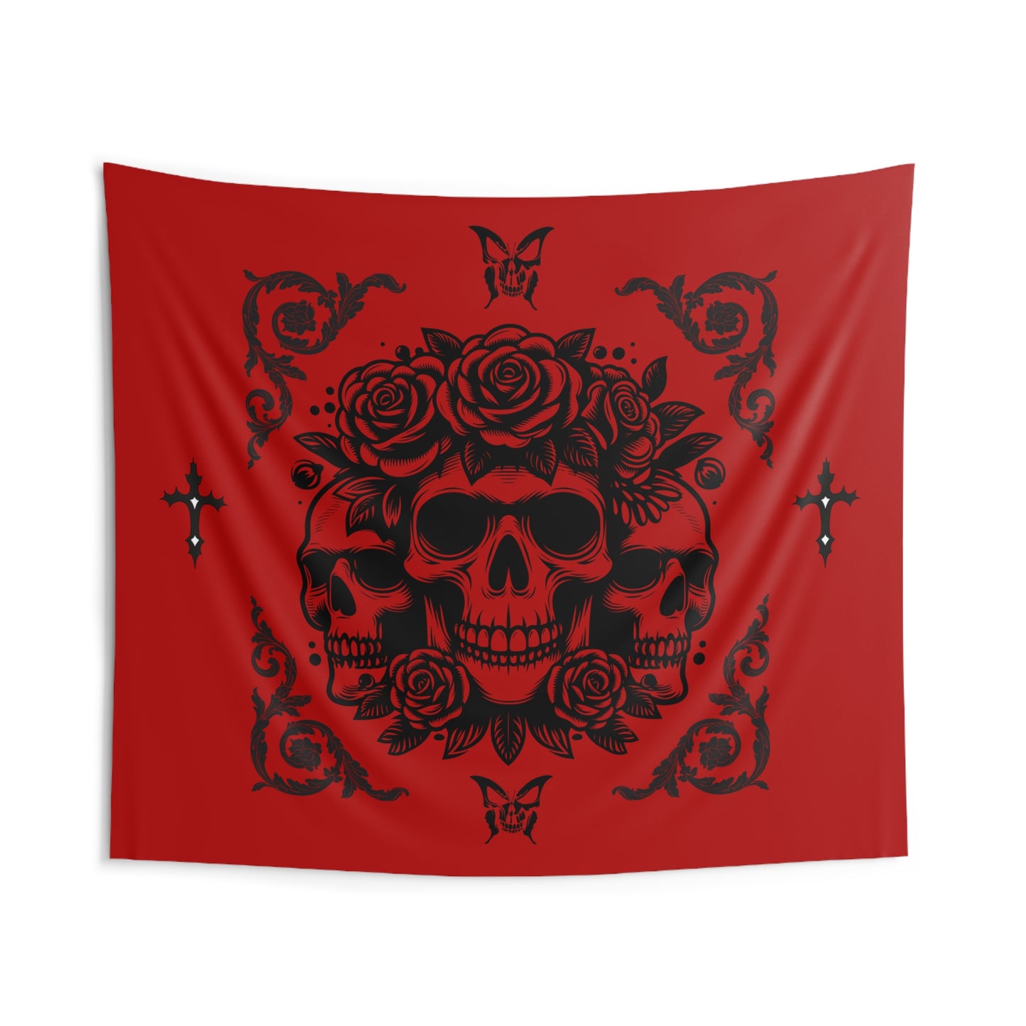 Goth Style Skulls and Roses Indoor Wall Tapestries 104" x 88"