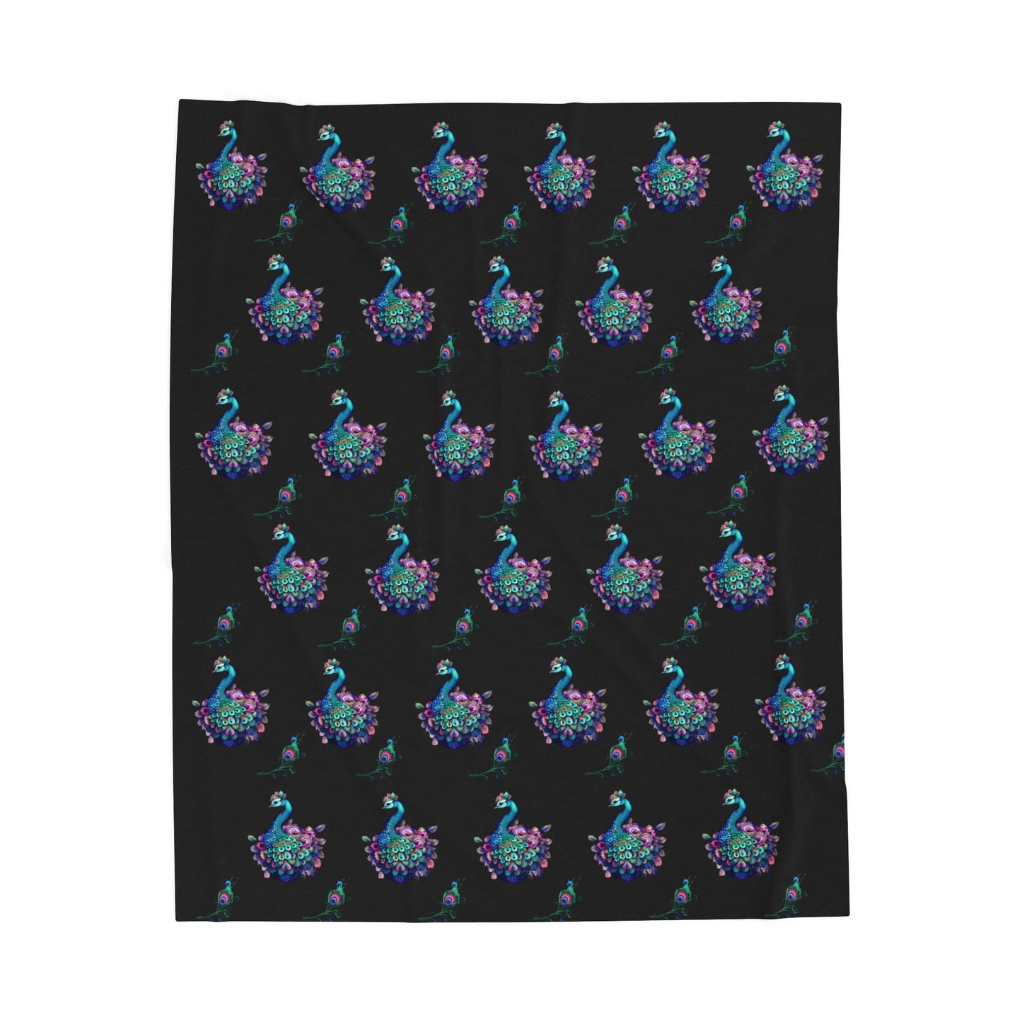 Stunning Peacock and Peacock Feathers Velveteen Plush Blanket — Pattern Throw by EraofInk