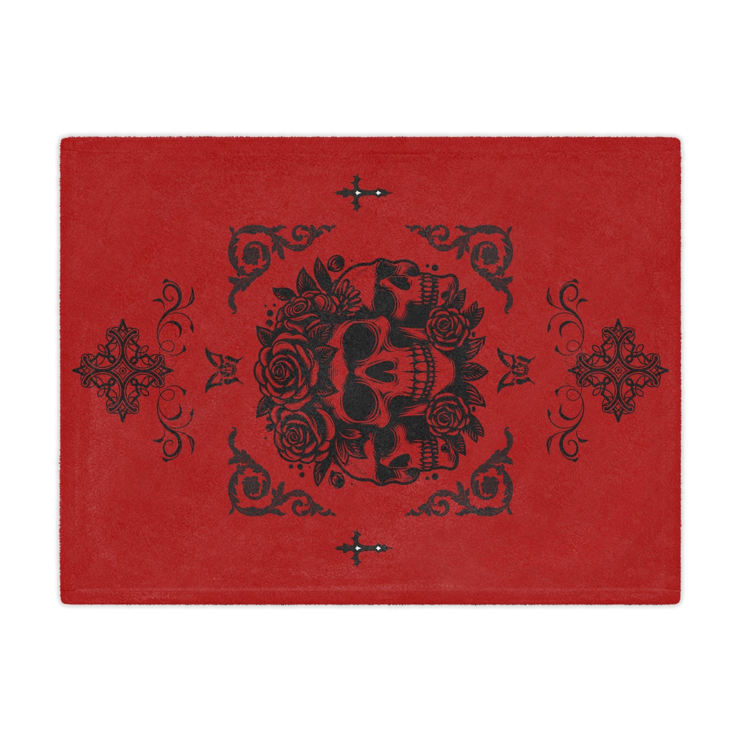 Red Skull & Roses Minky Blanket — Gothic Skull Throw for Halloween, Cozy Home Decor
