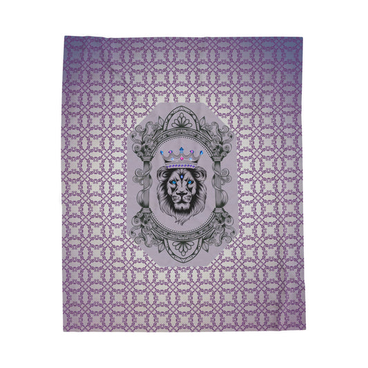 Royal Lion Crest Velveteen Plush Blanket — Purple Decorative Throw for Bedroom & Gift