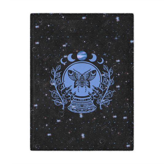 Mystic Moth Moon Minky Blanket — Celestial Psychic Crystal Ball Throw