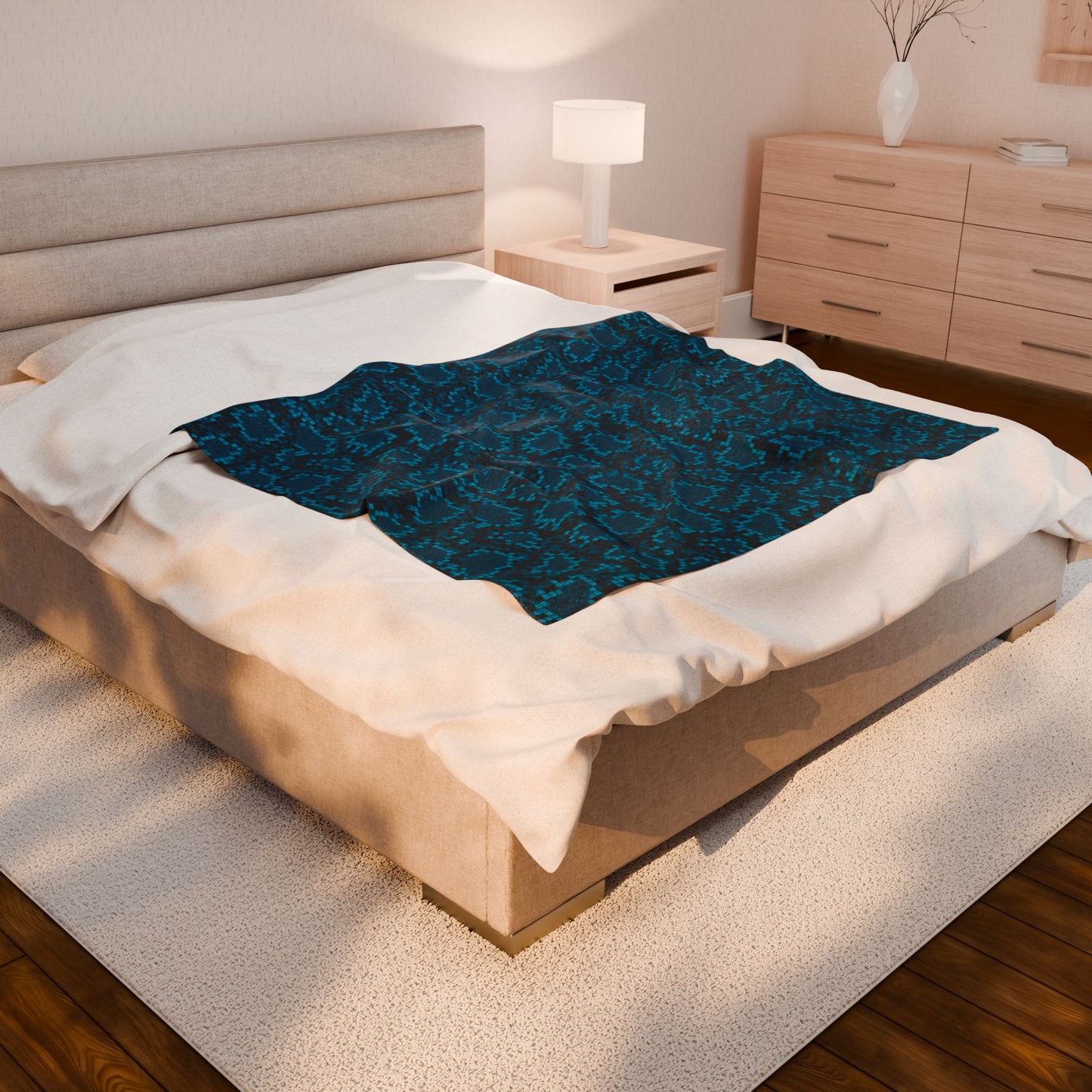 Teal Leopard Velveteen Plush Blanket by EraofInk