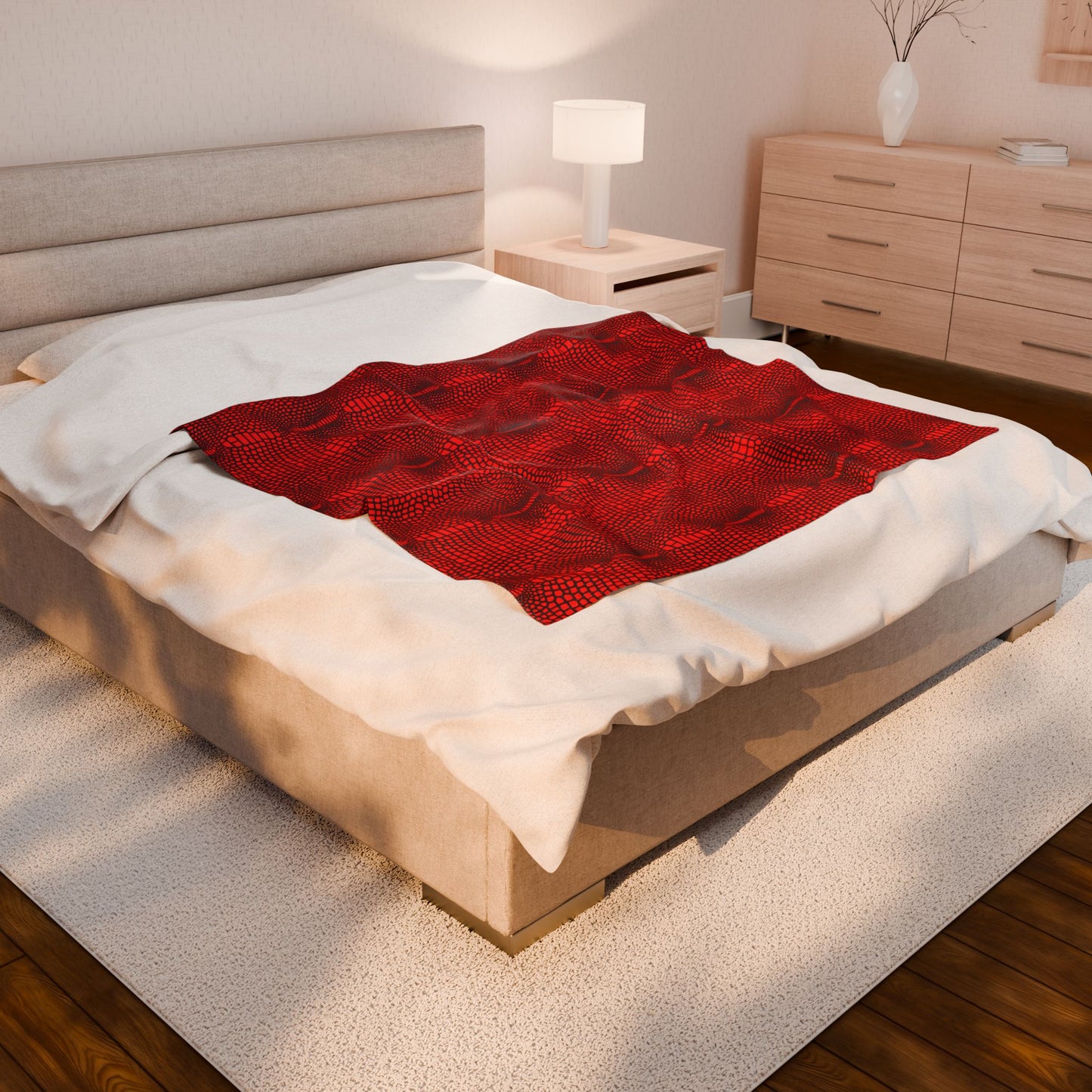 Red Snake Skin Velvet Plush Blanket - Soft Velveteen Throw for Cozy Home & Gifts by EraofInk