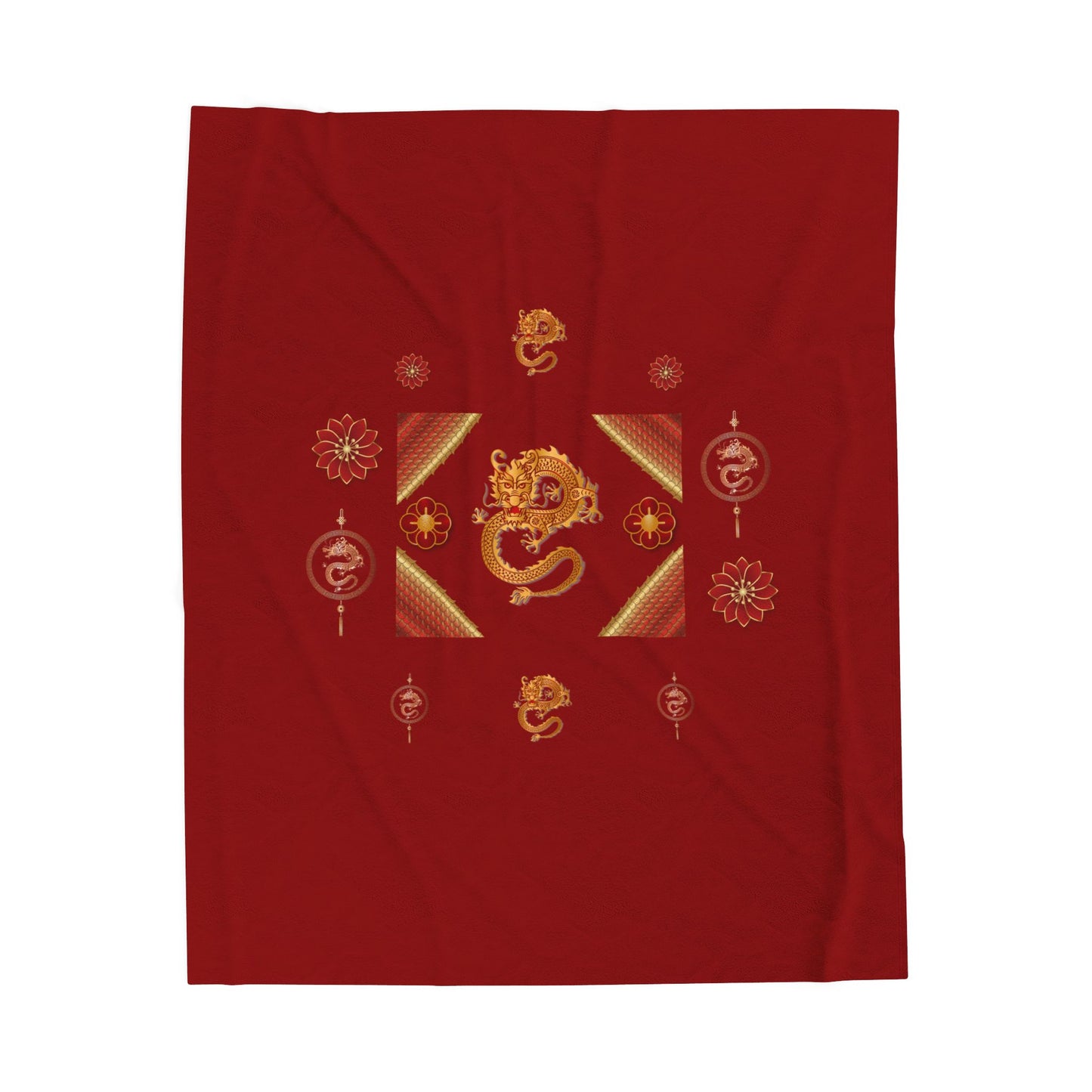 Chinese New Year Red Velvet Plush Blanket with Gold Dragon Design — Lunar New Year Throw by EraofInk