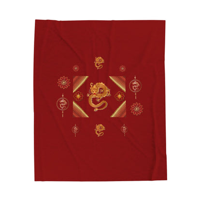 Chinese New Year Red Velvet Plush Blanket with Gold Dragon Design — Lunar New Year Throw by EraofInk