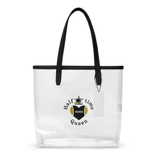 Halftime Queen Football Clear Stadium Approved Tote Bag Cheer for Black & Gold by EraofInk