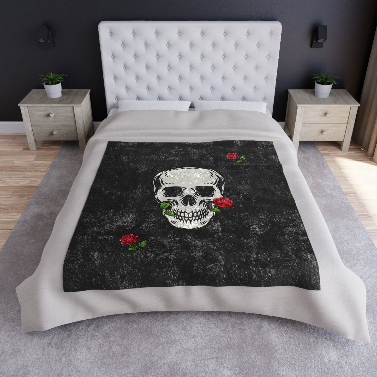 Skull & Roses Crushed Velvet Blanket