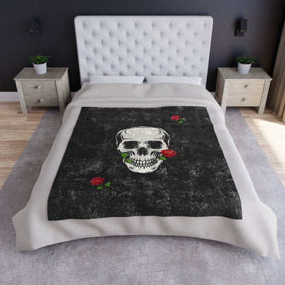 Skull & Roses Crushed Velvet Blanket