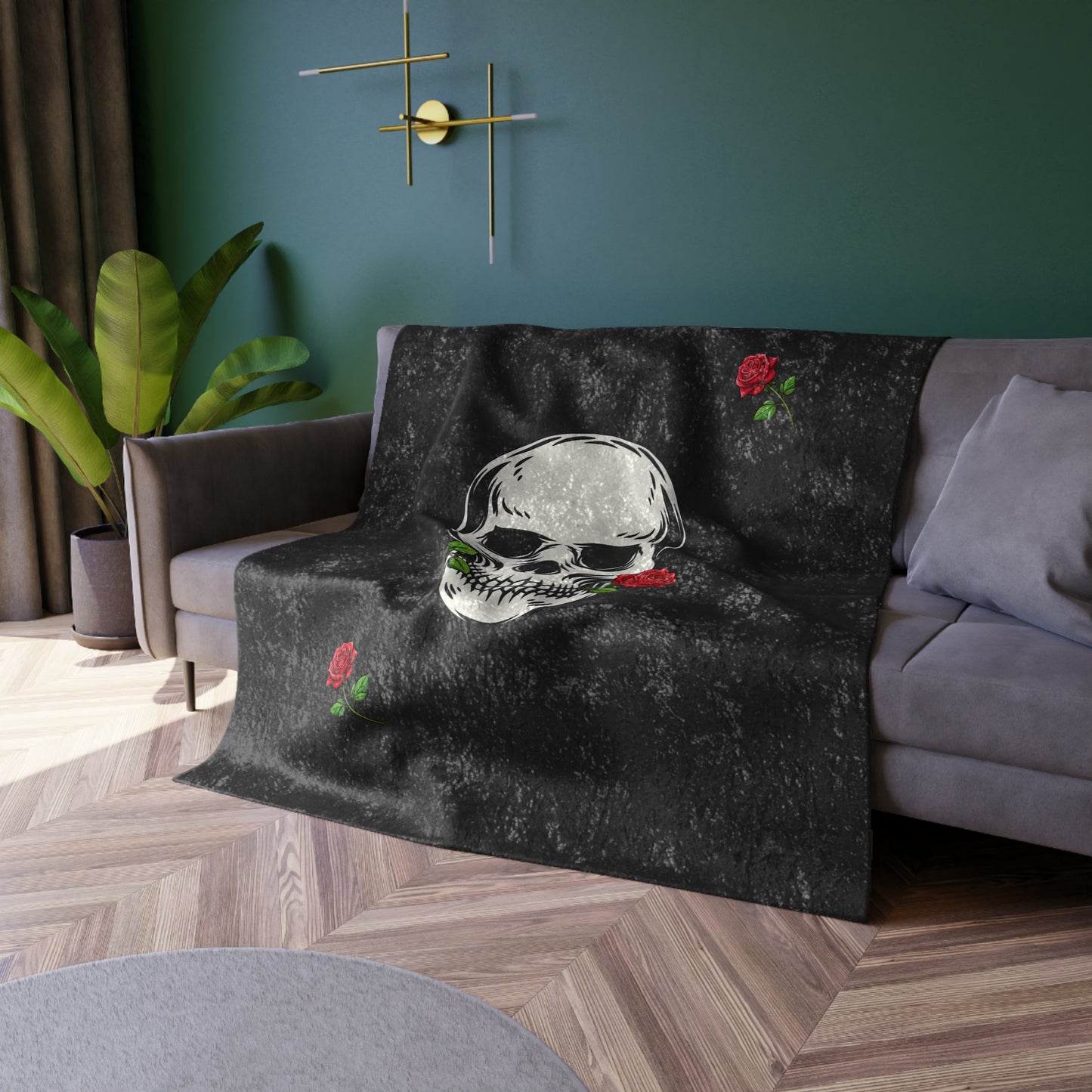Skull & Roses Crushed Velvet Blanket