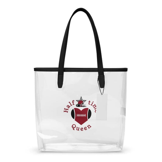 Halftime Queen Football Clear Stadium Approved Tote Bag Cheer for the Red Black Silver / Grey Team by EraofInk