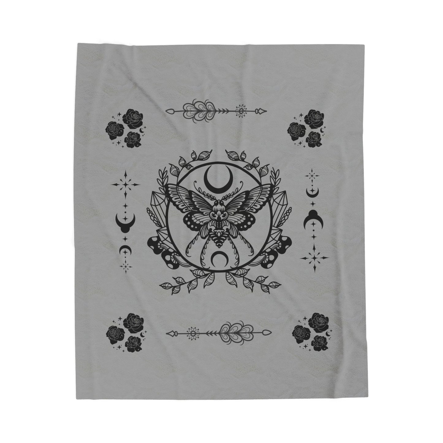 Mystic Moth Moon Velveteen Blanket Goth Style by EraofInk