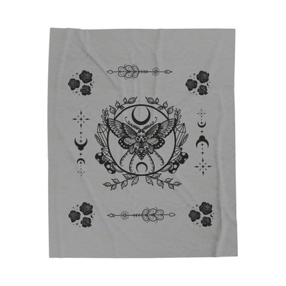 Mystic Moth Moon Velveteen Blanket Goth Style by EraofInk