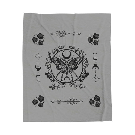 Mystic Moth Moon Velveteen Blanket Goth Style by EraofInk