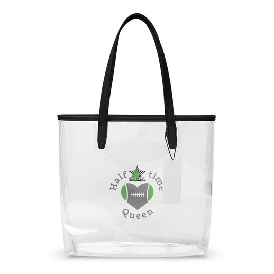 Halftime Queen Football Clear Stadium Approved Tote Bag Cheer for Black, Grey, (Shade of) Green by EraofInk