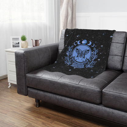 Mystic Moth Moon Minky Blanket — Celestial Psychic Crystal Ball Throw