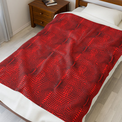 Red Snake Skin Velvet Plush Blanket - Soft Velveteen Throw for Cozy Home & Gifts by EraofInk