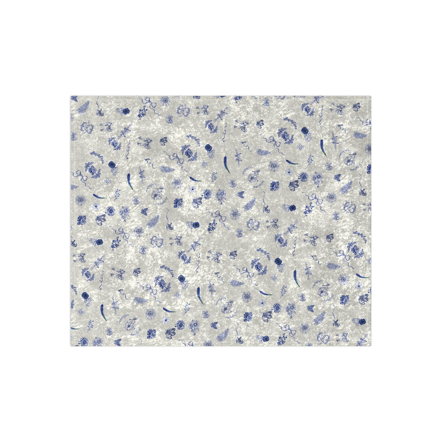 Toile Blue Butterflies, Floral & Bows Crushed Velvet Blanket ONE OF A KIND