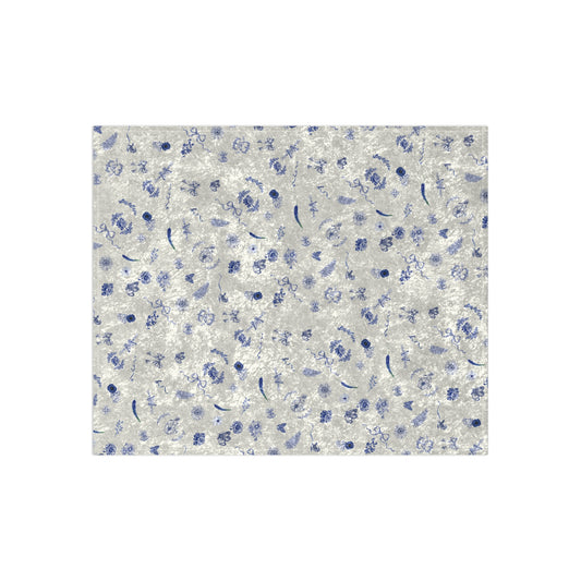 Toile Blue Butterflies, Floral & Bows Crushed Velvet Blanket ONE OF A KIND