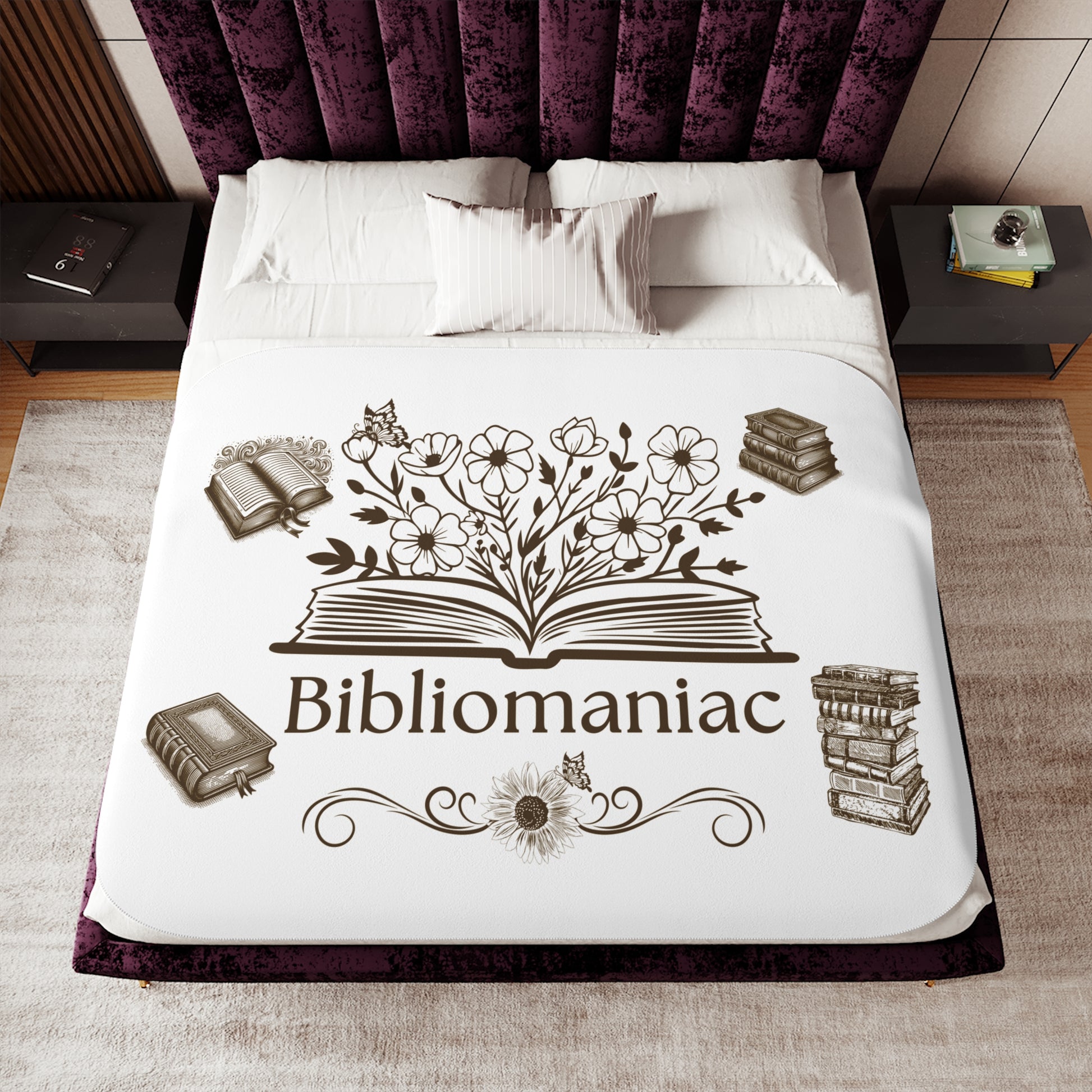 Cozy Bibliomaniac Sherpa Blanket | Ideal for Readers, Book Lovers, Gifts, Home Decor, Cozy Nights