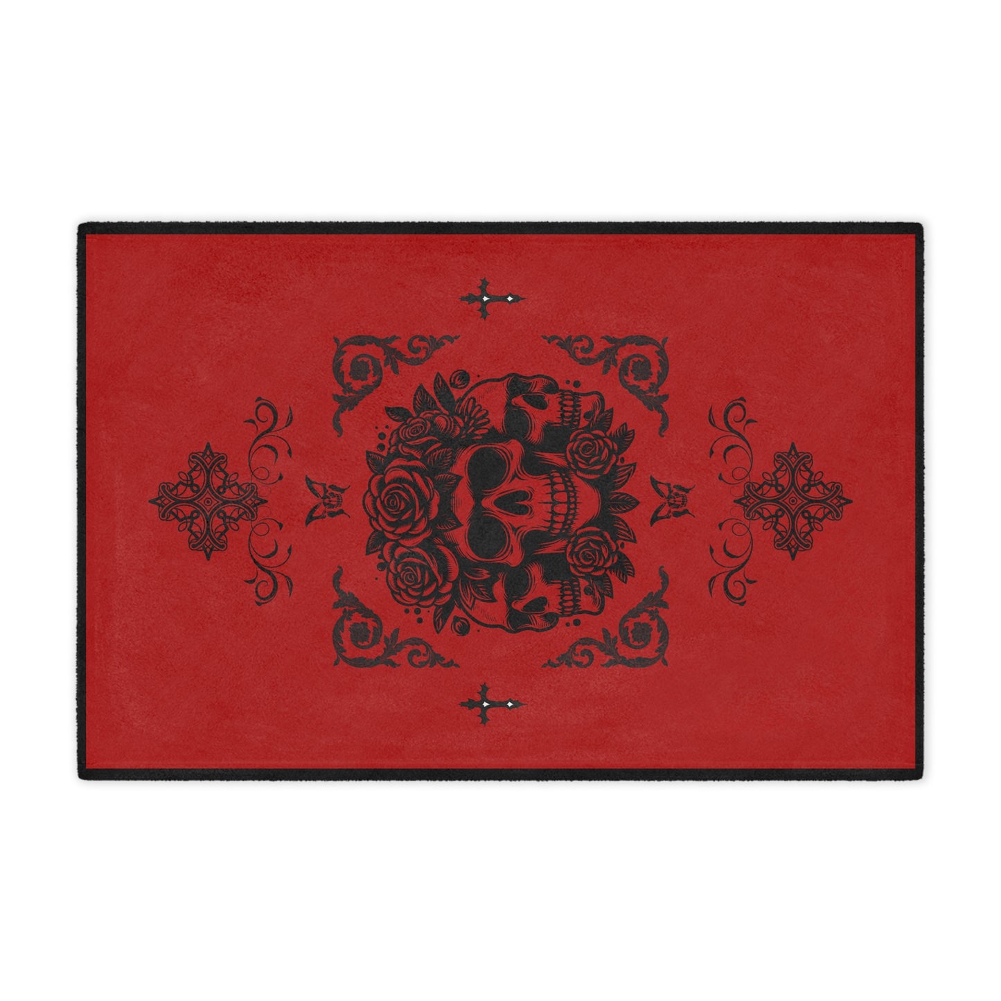 Red Skull & Roses Minky Blanket — Gothic Skull Throw for Halloween, Cozy Home Decor
