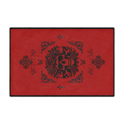 Red Skull & Roses Minky Blanket — Gothic Skull Throw for Halloween, Cozy Home Decor