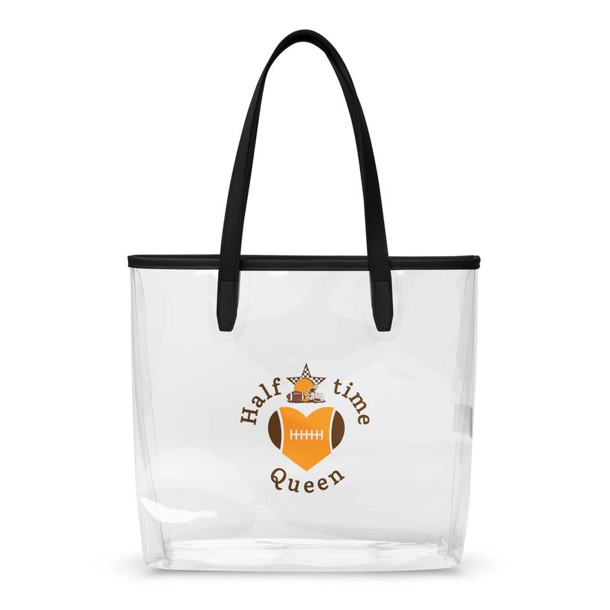 Halftime Queen Football Clear Stadium Approved Tote Bag Cheer for the Brown & Burnt Orange Team by EraofInk