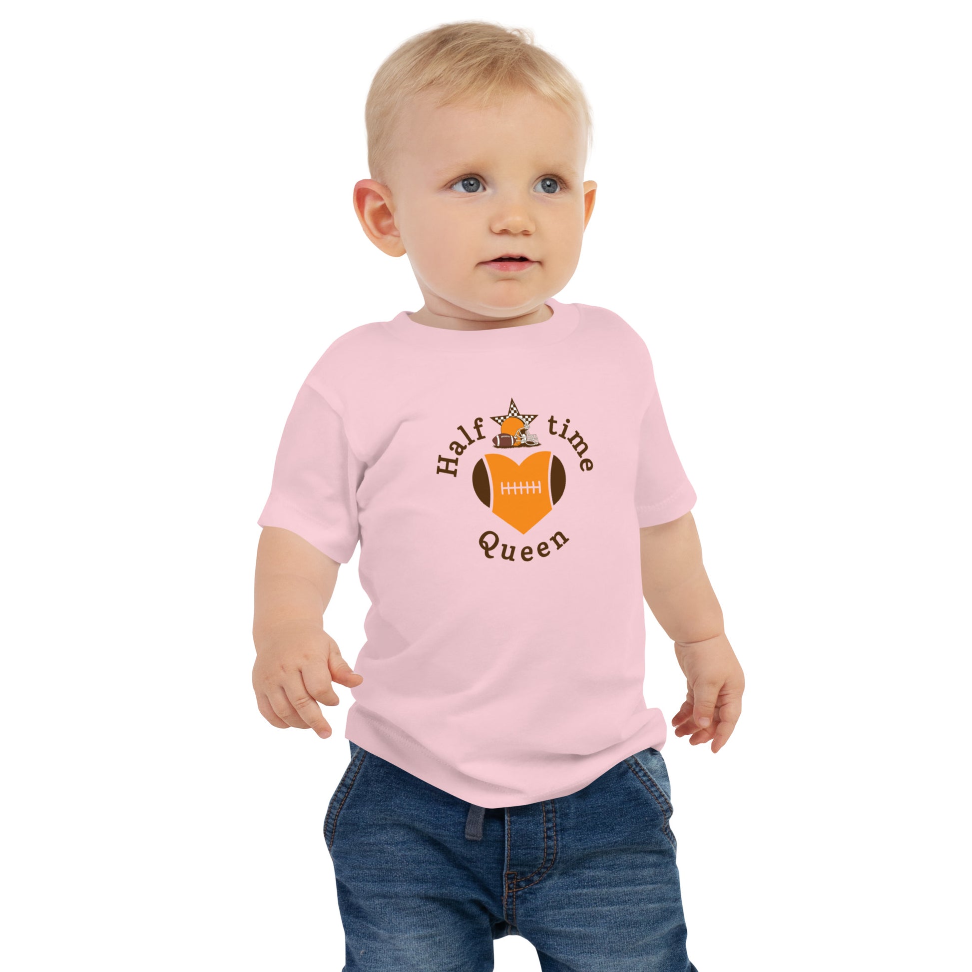Halftime Queen Football Baby Jersey Tee Cheer for Brown & Orange Team by EraofInk