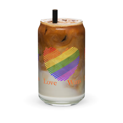 Rainbow Heart Love Wins Equality LGBTQ+ LGBTQIA Love for All Can-shaped Glass by EraofInk