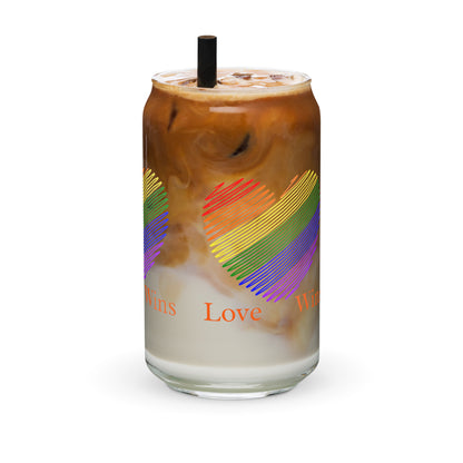 Rainbow Heart Love Wins Equality LGBTQ+ LGBTQIA Love for All Can-shaped Glass by EraofInk