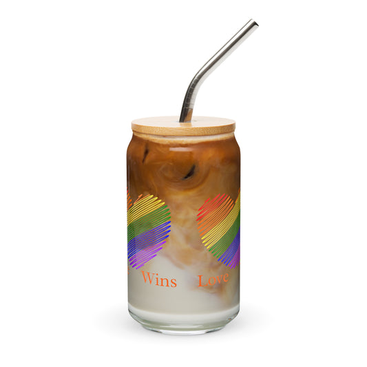 Rainbow Heart Love Wins Equality LGBTQ+ LGBTQIA Love for All Can-shaped Glass by EraofInk