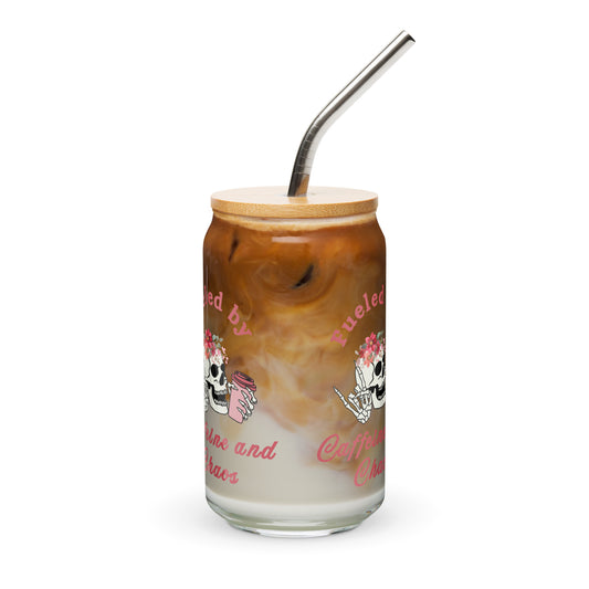 Fueled by Caffeine & Chaos Skull PSL Chai Tea Fans Can-shaped Glass by EraofInk