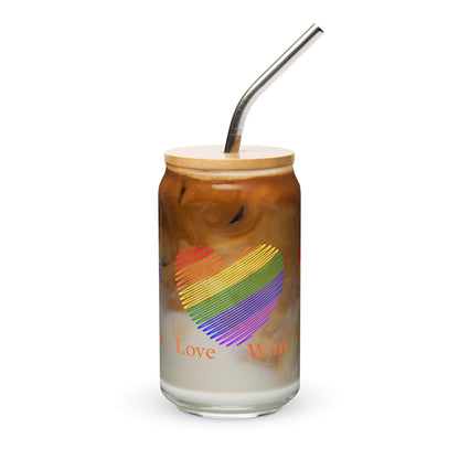 Rainbow Heart Love Wins Equality LGBTQ+ LGBTQIA Love for All Can-shaped Glass by EraofInk