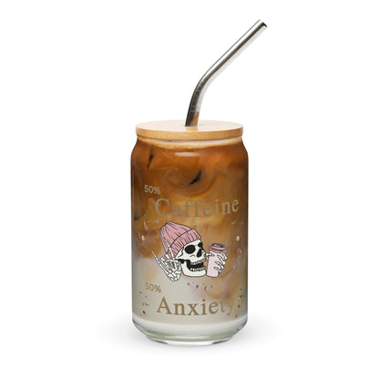 50% Caffeine 50% Anxiety Skull Theme Latte Pumpkin Spice Latte Chai Tea Can-shaped Glass by EraofInk