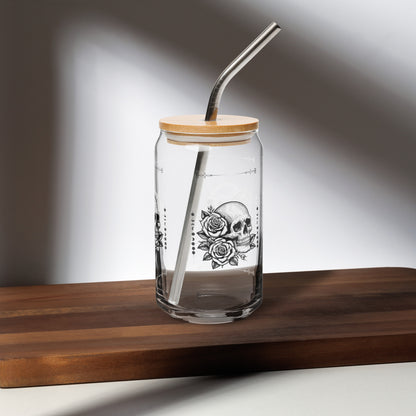 Goth Girl Gothic Girl Skull with Roses Can-shaped Glass by EraofInk