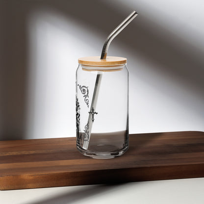 Gothic Style Skull Trio with Roses Can Shaped Glass by EraofInk