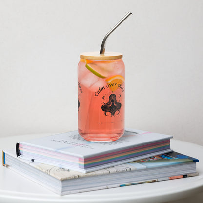 Calm Over Chaos Metaphysical Zen Yoga Meditation Theme Can-shaped Glass by EraofInk